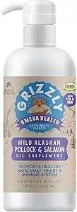 Grizzly Wild Alaskan Omega-3 Supplement for Dogs and Cats – 16 oz Bottle with Pump – Pollock and Salmon Oil for Healthy Skin, Coat, and Heart – Rich in EPA and DHA