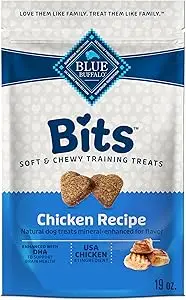 CLICK HERE. AMAZON'S CHOICE. BEST FOR PICKY PUPS. Blue Buffalo Bits Soft Dog Treats for Training, Made With Natural Ingredients & Enhanced with DHA, Chicken Recipe