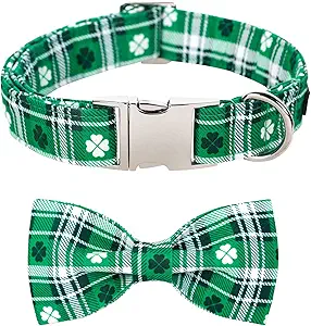 CLICK HERE. AMAZON'S CHOICE. Lionet Paws St Patricks Day Dog Collar with Bowtie, Irish Green Shamrock Clover Dog Bowtie Collar with Metal Buckle for Dogs Girl Boy Gift