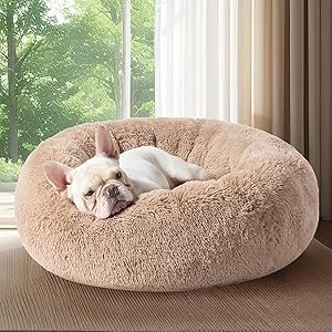 CLICK HERE. AMAZON'S CHOICE. Bedsure Calming Dog BedDonut WashableAnti-Slip Round Fluffy Plush Faux Fur Cat Bed