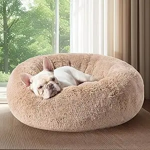 CLICK HERE. AMAZON'S CHOICE. Bedsure Calming Dog BedDonut WashableAnti-Slip Round Fluffy Plush Faux Fur Cat Bed