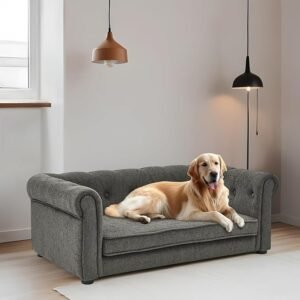 CLICK HERE. Dog Couch for Large Dogs Up to 60 lbs, 29" W Memory Foam Dog Sofa Couch with Dry Cleanable Fabric, Elevated Dog Couch Bed with Legs, 39" Outer Edge Length, Furniture for Medium and Large Dogs