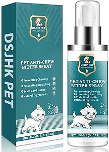 A safe and natural deterrent spray that prevents puppies from biting furniture, shoes, and other items.
