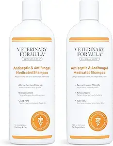 Relieve your pet’s skin discomfort with Veterinary Formula Clinical Care Medicated Shampoo – antiseptic, antifungal, and gentle for healthier, happier skin!
