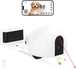 Cat Camera with Interactive Pointer Toy, Moving Robot for Dog and Cat, Mobile Pet Camera Treat Dispenser with Phone App, Auto Recharging and Night Vision