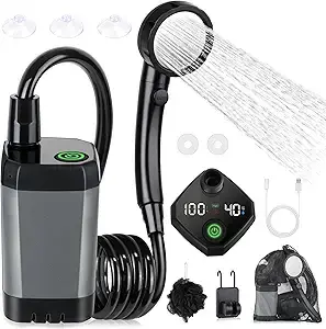 Best Portable Dog Showers for Outdoors – Clean Your Pup Anywhere 7 Spopal 6000mAh rechargeable portable camping shower with LED display and 4 spray modes, ideal for pet baths, camping, and travel.