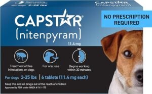 Capstar(nitenpyram) for Dogs Fast-Acting Oral Flea Treatment for Dogs 2-25 lbs, Vet-Recommended Medication Tablets Start Killing in 30 Minutes