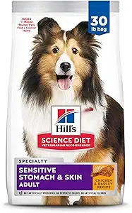 Hill’s Science Diet Sensitive Stomach & Skin Adult Dog Food – one of the best products for dogs with allergies, featuring a 30 lb bag of chicken and barley recipe formulated to support digestive health and nourish sensitive skin with high-quality, natural ingredients.
