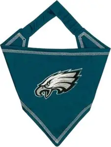Philadelphia Eagles dog bandana with official NFL logo, stylish football dog gear for pets to wear on game day.