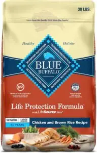 Blue Buffalo Life Protection Formula Chicken and Brown Rice Recipe — vet recommended large breed senior dog food with natural ingredients for dogs 7+ years.