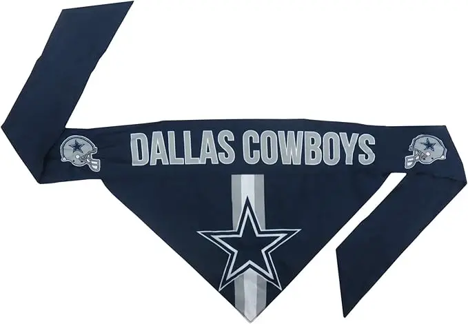 Dallas Cowboys dog bandana with official NFL team logo, football dog gear for stylish pets on game day.